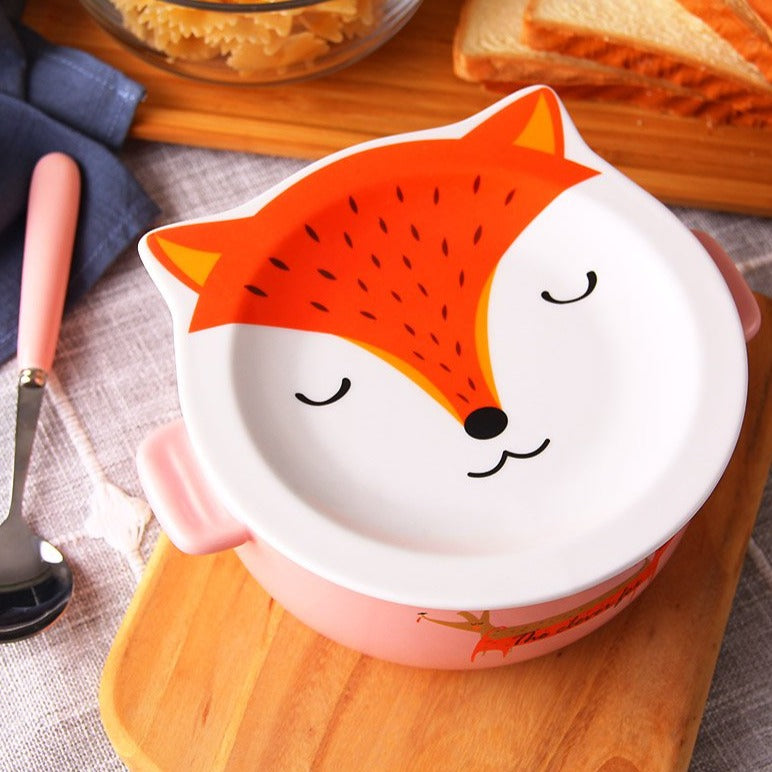 Cartoon Fox Ceramic Bowl with Lid
