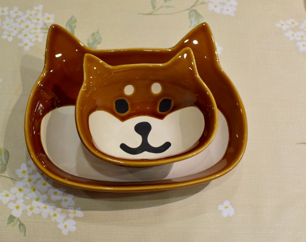 Stacked Brown Shiba Ceramic Bowl and Plate Set