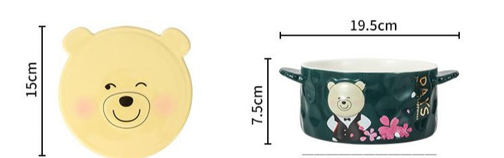 Cartoon Bear Ceramic Bowl with Lid dimensions sheet