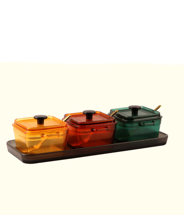ABS Condiment Set with Lid and Spoon 3 Pack