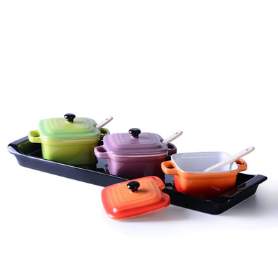 Ceramic Condiment Set with Lid and Spoon 3 Pack