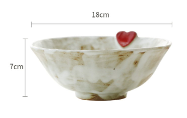 Japanese Style Retro Love Heart Bowl dimensions sheet, 18 x 7.0 cm