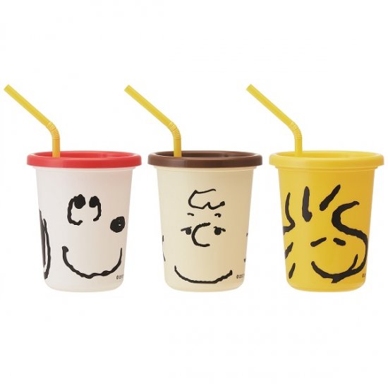 Skater Peanuts Snoopy and Friends Plastic Tumbler Cup 3Pcs Set with Straw 320ml