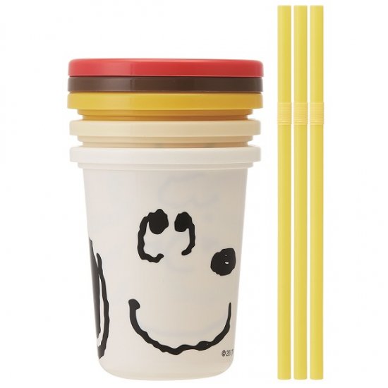 Skater Peanuts Snoopy and Friends Plastic Tumbler Cup 3Pcs Set with Straw 320ml