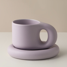 Colourful & Abstract Purple Ceramic Mug Set With Fat Handle