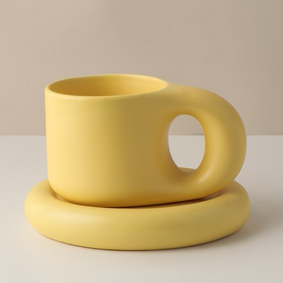 Colourful & Abstract Yellow Ceramic Mug Set With Fat Handle