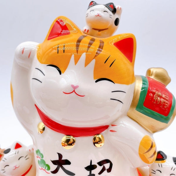 Yakushima Japanese Painted Lucky Cat And Kitten Buddies