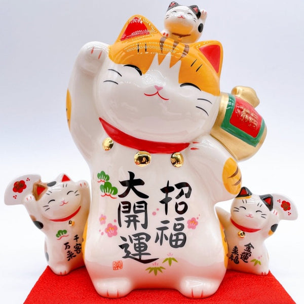 Yakushima Japanese Painted Lucky Cat And Kitten Buddies