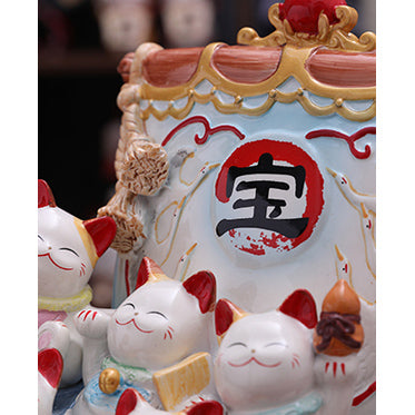 Jinshi Lucky Cat Seven Deities of Good Luck Treasure Ship 25cm