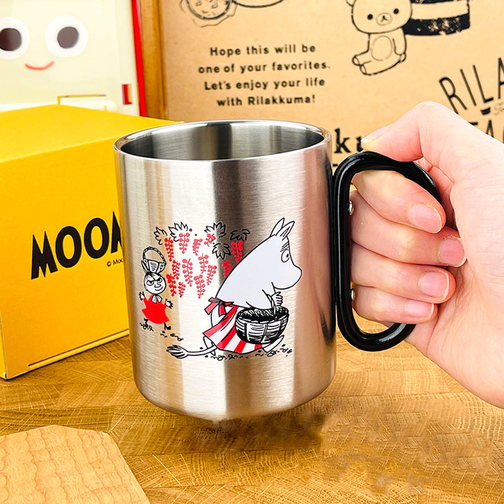 Moomin Character Stainless Steel Double Structure Mug with carbiner - Picking Cherry