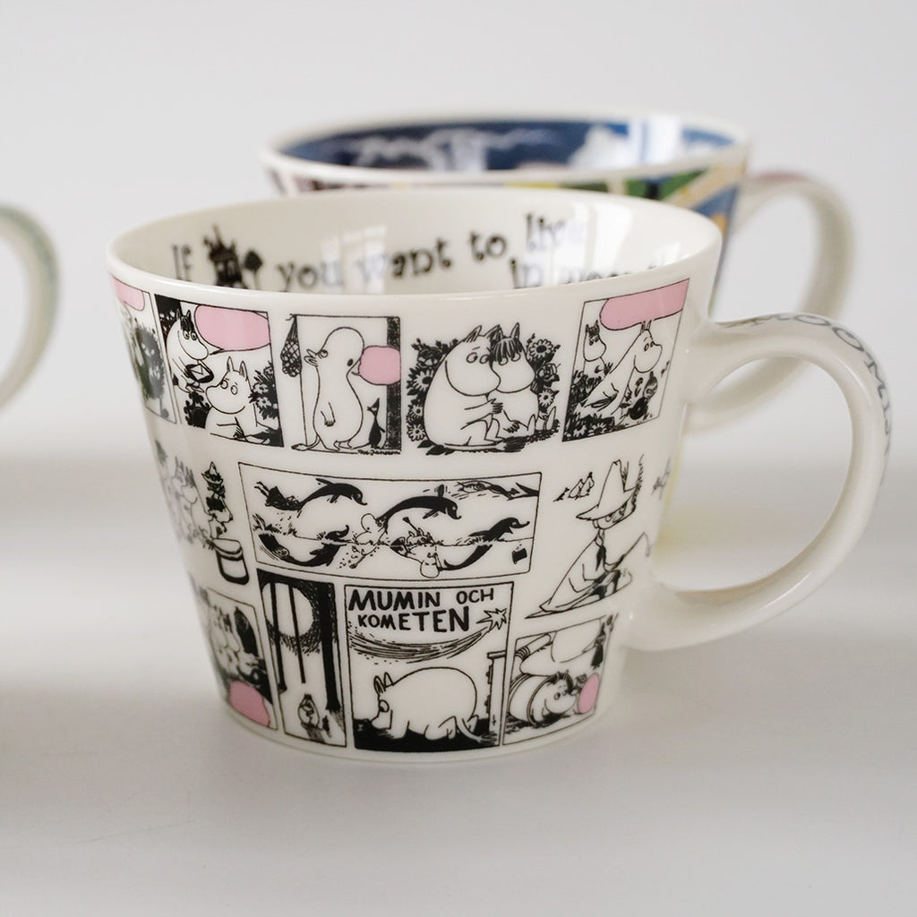 Moomin Soup Mug - Black & White Comic/Floral Pattern