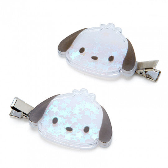 Pochacco in the form of a cute hair clip. Pochacco hair clip with a beautiful liquid glitter design. A perfect complement to your outfit and accessory to your hairstyle. Turn heads with the glitter shine. Perfect for kids and adults. Sanrio official product