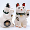 Yakushigama Japanese Lucky Cat With Chrysanthemum Pattern Green Collar